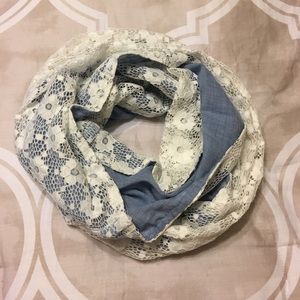 Blue and White Lace Infinity Scarf
